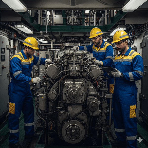 Technical marine equipment including engine room spares, valves, and specialized tools